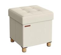 SONGMICS Puff Almacenaje, Baúl de Almacenaje Plegable, 38 x 38 cm, Taburete Reposapiés, Banco con Almacenamiento, Soporta hasta 300 kg, para Sala de Estar, Dormitotio, Blanco Crema LSF014W11