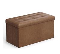 SONGMICS Puff Almacenaje, Baúl de Almacenaje Plegable, 38 x 76 x 38 cm, Taburete Reposapiés, Banco de Cubo, Soporta hasta 300 kg, para Sala de Estar, Dormitorio, Entrada, Marrón Café LSF040K11