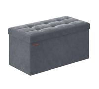 SONGMICS Puff Almacenaje, Baúl de Almacenaje Plegable, 38 x 76 x 38 cm, Taburete Reposapiés, Banco de Cubo, Soporta hasta 300 kg, para Sala de Estar, Dormitorio, Entrada, Gris Pizarra/Gris Paloma/Rosa