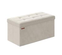 SONGMICS Puff Almacenaje, Baúl de Almacenaje Plegable, 76 x 38 x 38 cm | Banco Almacenaje, Banco de Cubo, Soporta hasta 300 kg, Blanco Crema, Colección MINOTA LSF247W01