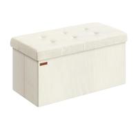 SONGMICS Puff Almacenaje, Baúl de Almacenaje Plegable, 76 x 38 x 38 cm | Taburete Reposapiés, Banco de Cama, Soporta hasta 300 kg, para Dormitorio, Entrada, Blanco Cálido, Colección MINOTA LSF603W01