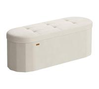 SONGMICS Puff Almacenaje, Baúl de Almacenaje, Reposapiés Plegable, Fácil Montaje, para Salón, Recibidor y Dormitorio, Terciopelo, Capacidad de 110 L, 38 x 110 x 38 cm, Blanco Crema LSF297LH01