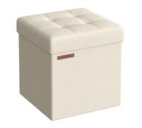 SONGMICS Puff Almacenaje, Baúl de Almacenaje, Taburete Reposapiés, 38 cm | Taburete Pequeño, Blanco Crema, Colección MINOTA LSF027W01