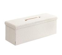 SONGMICS Puff Almacenaje, Baúl Plegable, 38 x 110 x 38 cm, Banco Almacenaje, Banco de Pie de Cama, Soporta hasta 300 kg, para Sala de Estar, Dormitorio, Entrada, Blanco Crema LSF097W01V1