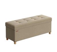SONGMICS Puff Almacenaje, Baúl Plegable con Patas, 38 x 110 x 40 cm, Banco de Pie de Cama, Banco Almacenaje, Soporta hasta 300 kg, para Sala de Estar, Dormitorio, Entrada, Marrón Camello LSF018K11