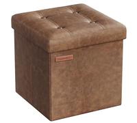 SONGMICS Puff Almacenaje de 38 cm, Banco de Almacenamiento Plegable con Tapa, Reposapiés, Cuero Sintético, Carga de 300 kg, para Entrada, Sala de Estar, Dormitorio, Marrón Café LSF030K11