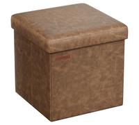SONGMICS Puff Almacenaje de 38 cm, Banco de Almacenamiento Plegable con Tapa, Reposapiés, Cuero Sintético, Carga de 300 kg, para Entrada, Sala de Estar, Dormitorio, Marrón Café LSF010K01
