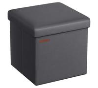 SONGMICS Puff Almacenaje de 38 cm, Banco de Almacenamiento Plegable con Tapa, Reposapiés, Cuero Sintético, Carga de 300 kg, para Entrada, Sala de Estar, Dormitorio, Gris Pizarra LSF010G01