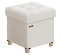 SONGMICS Puff Almacenaje Pequeño, Banco Plegable, 38 x 38 x 40 cm, Reposapiés, 37 L, Superficie de Terciopelo, para Dormitorio, Sala de Estar, Dormitorio, Gris Pizarra/Rosa Jalea/Beige Capuchino Beige