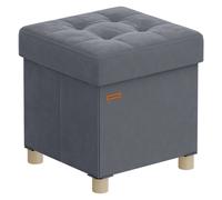 SONGMICS Puff Almacenaje Pequeño, Banco Plegable, 38 x 38 x 40 cm, Reposapiés, 37 L, Superficie de Terciopelo, para Dormitorio, Sala de Estar, Dormitorio, Gris Pizarra/Rosa Jalea/Beige Capuchino Beige