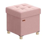SONGMICS Puff Almacenaje Pequeño, Banco Plegable, 38 x 38 x 40 cm, Reposapiés, 37 L, Superficie de Terciopelo, para Dormitorio, Sala de Estar, Dormitorio, Rosa Jalea LSF0516R01