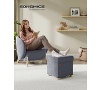 SONGMICS Puff Almacenaje Pequeño, Banco Plegable, 38 x 38 x 40 cm, Reposapiés, 37 L, Superficie de Terciopelo, para Dormitorio, Sala de Estar, Dormitorio, Gris Pizarra /Rosa Jalea /Beige Capuchino Gri
