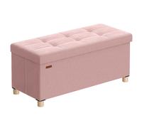SONGMICS Puff Almacenaje Pequeño, Banco Plegable, 38 x 76 x 38,5 cm, Reposapiés, 77 L, Superficie de Terciopelo, para Dormitorio, Sala de Estar, Dormitorio, Rosa Jalea/Beige Cappuccino