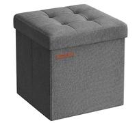 SONGMICS Puff Almacenaje Plegable, 30 x 30 cm, Soporta hasta 130 kg | Taburete Reposapiés, Banco con Almacenamiento, para Sala de Estar, Dormitorio, Gris y Negro, Colección MINOTA LSF028G01