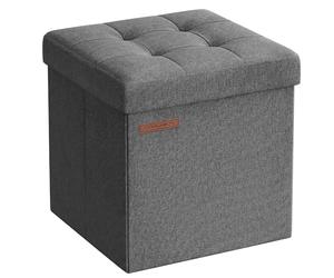 SONGMICS Puff Almacenaje Plegable, 30 x 30 x 30 cm, Soporta hasta 130 kg | Taburete Reposapiés, Banco con Almacenamiento, para Sala de Estar, Dormitorio, Gris y Negro, Colección MINOTA LSF028G01