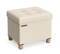 SONGMICS Puff Almacenaje Plegable con Patas de Madera, 32 L | Taburete con Almacenaje, 40 x 32 x 33,5 cm, Reposapiés para Salón, Blanco Crema y Negro Tinta, Colección Melisa LSF012W11