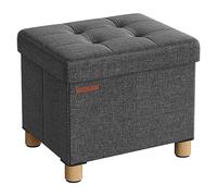 SONGMICS Puff Almacenaje Plegable con Patas de Madera, 32 L | Taburete con Almacenaje, 40 x 32 x 33,5 cm, Reposapiés para Salón, Gris Pizarra y Negro Tinta, Colección Melisa LSF012G11