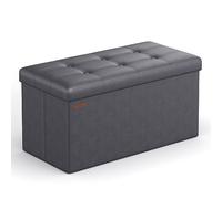 SONGMICS Puff Almacenaje Plegable de 76 cm, Banco de Almacenamiento, Reposapiés, Mesa de Centro, Asiento Acolchado, Piel Sintética, Soporta hasta 300 kg, Gris Oscuro LSF040G01