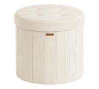 SONGMICS Puff Almacenaje Redondo, Taburete Plegable, 65 L, 46 x 46 x 45 cm | Reposapiés de Cuero Sintético, para Salón y Dormitorio, Blanco Crema, Colección MINOTA LSF609WD01