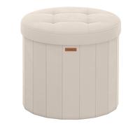 SONGMICS Puff Almacenaje Redondo, Taburete Plegable, 65 L, 47 x 47 x 45 cm | Reposapiés de Terciopelo, para Salón y Dormitorio, Beige Capuchino y Negro Tinta, Colección MINOTA LSF608L01