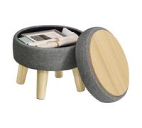 SONGMICS Puff Almacenaje, Taburete de Tela de Aspecto Lino, 31 x 31 x 29 cm | Reposapiés con Patas de Madera, para Dormitorio y Salón, Gris Pizarra, Colección MACEO LOM514GN01