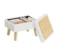 SONGMICS Puff Almacenaje, Taburete de Tela de Peluche, 40 x 30 x 29 cm | Reposapiés con Patas de Madera, para Dormitorio y Salón, Blanco Crema, Colección MACEO LOM518WD01