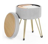 SONGMICS Puff Almacenaje, Taburete de Tocador de Terciopelo, 39 x 44,4 cm | Banco Almacenaje Redondo, 4 Patas de Metal, Asiento Acolchado, Gris Paloma, Colección GIANA, LOM003G02