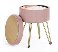 SONGMICS Puff Almacenaje, Baul Almacenaje, Banco Almacenaje Redondo, Taburete de Tocador de Terciopelo, 39 x 44,4 cm, 4 Patas de Metal, Asiento Acolchado, Rosa Jalea LOM003R01