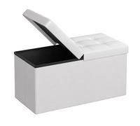 SONGMICS Puff Almancenaje, Banco Almacenaje, Banco con Tapa Plegable, Capacidad de 89 L/120 L, con Asiento Acolchado, 38 x 76 x 38 cm/38 x 110 x 38 cm, Blanco Blanco