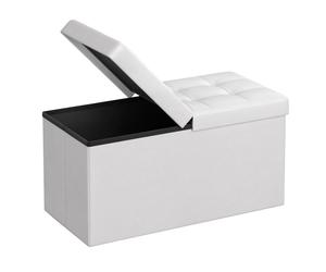 SONGMICS Puff Almancenaje, Banco Almacenaje, Banco con Tapa Plegable, Capacidad de 89 L/120 L, con Asiento Acolchado, 38 x 76 x 38 cm/38 x 110 x 38 cm, Blanco Blanco
