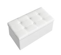 SONGMICS Puff Almancenaje, Banco Almacenaje, Capacidad de 80 L, Capacidad de Carga 300 kg, Tapizado PVC, Acolchado, para Sala de Estar, Dormitorio, Entrada, Negro/Blanco White