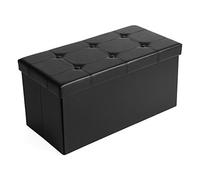 SONGMICS Puff Almancenaje, Banco Almacenaje, Capacidad de 80 L, Capacidad de Carga 300 kg, Tapizado PVC, Acolchado, para Sala de Estar, Dormitorio, Entrada, Negro LSF105
