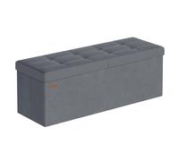 SONGMICS Puff Almancenaje, Banco Almacenaje Plegble, 38 x 110 x 38, Tapa Abatible, Taburete con Reposapiés, Carga 300 kg, Entrada, Salón, Dormitorio, Tela de Terciopelo, Gris Pizarra/Beige Capuchino