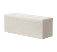 SONGMICS Puff Almancenaje, Banco Almacenaje Plegble, 38 x 110 x 38, Tapa Abatible, Taburete con Reposapiés, Carga 300 kg, Entrada, Salón, Dormitorio, Tela de Terciopelo, Gris Pizarra/Beige Capuchino B
