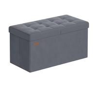 SONGMICS Puff Almancenaje, Banco Almacenaje Plegble, 38 x 76 x 38, Tapa Abatible, Taburete con Reposapiés, Carga 300 kg, Entrada, Salón, Dormitorio, Tela de Terciopelo, Gris Pizarra/Beige Capuchino