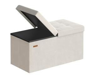SONGMICS Puff Almancenaje, Banco Almacenaje Plegble, 38 x 76 x 38, Tapa Abatible, Taburete con Reposapiés, Carga 300 kg, Entrada, Salón, Dormitorio, Tela de Terciopelo, Beige Capuchino LSF048LH01