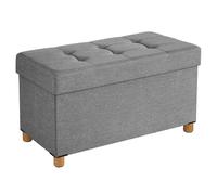 SONGMICS Puff Almancenaje, Banco Almacenaje, Taburete con ReposapiÉs, Plagable, Banco con Almacenamiento, 38 x 76 x 40, para Sala de Estar, Dormitorio, Gris Oscuro/Azul Vaquero Claro/Gris Claro/Negro