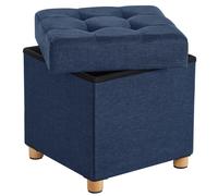 SONGMICS Puff Almancenaje, Banco Almacenaje, Taburete con Reposapiés, Plagable, Banco con Almacenamiento, 38 x 38 x 40, para Sala de Estar, Dormitorio, Azul Oscuro/Gris Claro/Gris Oscuro/Negro/Rosa Gr