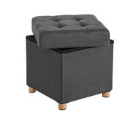 SONGMICS Puff Almancenaje, Banco Almacenaje, Taburete con Reposapiés, Plagable, Banco con Almacenamiento, 38 x 38 x 40, para Sala de Estar, Dormitorio, Azul Oscuro/Gris Claro/Gris Oscuro/Negro/Rosa Ca