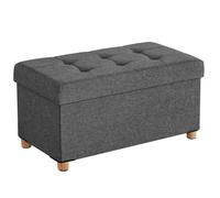SONGMICS Puff Almancenaje, Banco Almacenaje, Taburete con ReposapiÉs, Plagable, Banco con Almacenamiento, 38 x 76 x 40, para Sala de Estar, Dormitorio, Gris Oscuro/Azul Vaquero Claro/Gris Claro/Negro
