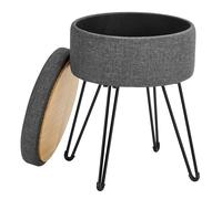 SONGMICS Puff, Baul, Banco Almacenaje Redondo, Taburete de Tocador, 39 x 44,1 cm, 4 Patas de Metal, Asiento Acolchado, Pizarra, Madera de ingeniería, Gris Oscuro, 31x31x43cm Gris Oscuro