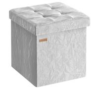 SONGMICS Puff Baúl de Almacenaje Plegable, Reposapiés de Cuero Sintético, Asiento Acolchado, Soporta 300 kg, 43 L, 38 x 38 x 38 cm, Gris, para Dormitorio y Salón, Colección Minota LSF522GN01