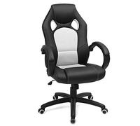 SONGMICS Racing Silla de Escritorio de Oficina Ergonómica Regulable con Ruedas, OBG56BW, Blanco