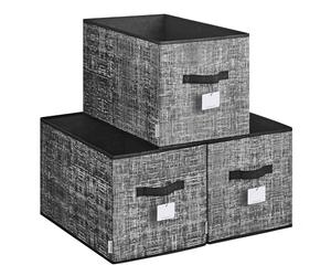 SONGMICS ROB450B01 - Juego de 3 cajas de almacenamiento, plegables, de tela, 50 x 30 x 30 cm, para armario, con 2 asas, portaetiquetas, para dormitorio y salón, negro tinta