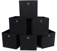 SONGMICS Set de 6 Cajas de Almacenaje Plegables, 30 x 30 x 30 cm | Cubos de Tela para Ropa, Cestas y Contenedores, Organizadores para Juguetes, Negro Tinta, Colección TINA, RFB02H-3