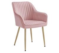 SONGMICS Silla de Comedor, Silla de Cocina, Sillón de Terciopelo, Silla Tapizada con Reposabrazos, Carga Máx. de120 kg, Patas de Metal, para Comedor, Cocina, Rosa Jalea y Dorado Pálido LDC087R01