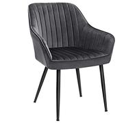 SONGMICS - Silla de Comedor, sillón, Asiento Acolchado, con reposabrazos, Ancho de Asiento 49 cm, Patas de Metal, Revestimiento de Terciopelo, Carga 110 kg, para salón, Dormitorio, Gris LDC087G01