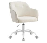 SONGMICS Silla de Escritorio Ergonómica, Giratoria con Ruedas | Silla de Oficina, Altura Ajustable, Carga de 110 kg, Vellón Teddy y PU, Beige y Blanco, Colección TYRA OBG019W01