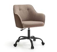 SONGMICS Silla de Estudio, Silla Giratoria, Altura Ajustable, Carga de 110 kg, Marco de Acero, Tela de Algodón-Lino Transpirable, para Estudio, Dormitorio, Marrón OBG019K01