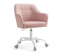 SONGMICS Silla de Estudio, Silla Giratoria, Altura Ajustable, Carga de 110 kg, Marco de Acero, Tela de Algodón-Lino Transpirable, para Estudio, Dormitorio, Rosa OBG019P01